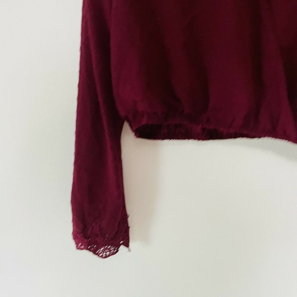 Showpo Size 14 Red Wine Long Sleeve Crop Top Festival Party - Picture 6 of 11